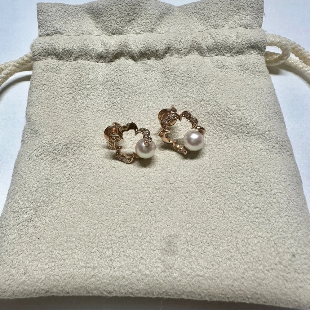 Mikimoto Rose Gold and Pearl Earrings - Picture 2 of 3